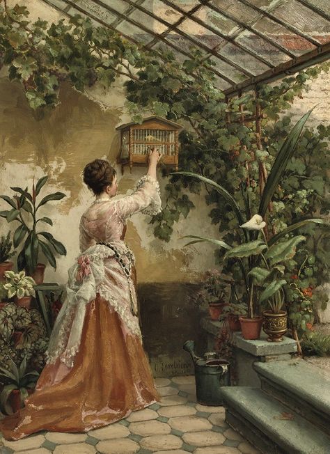 https://flic.kr/p/s3ZJrK | eerelman, otto - In the Greenhouse | Otto Eerelman  1839-1926  Nederland Victorian Paintings, Rennaissance Art, Historical Painting, The Greenhouse, Dutch Artists, Victorian Art, Old Paintings, Aesthetic Painting, Romantic Art