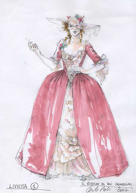 Carlo Poggioli - costume designer Roccoco Dresses Drawing, Costume Design Renderings, 1700s Character Design, Costume Design Theatre, Costume Design Portfolio, Modern Costume Design, Costume Drawing, Rendering Styles, Costume Renderings