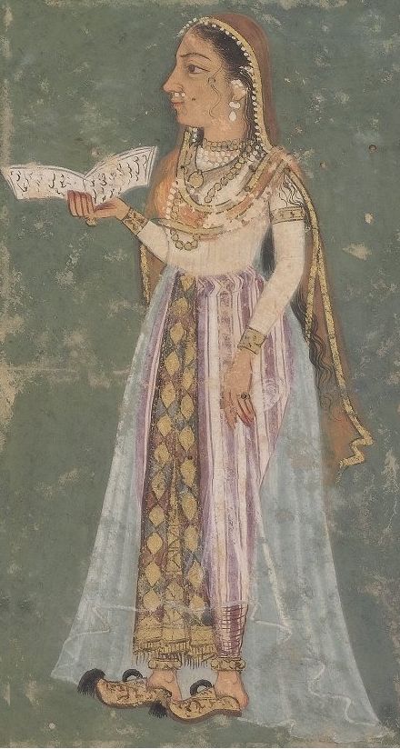 Zebunnissa Begum daughter of Alamgir I Mughal Costumes, Mughal Princess, The Eldest Daughter, Glossier Girl, Mughal Miniature Paintings, Empire Outfit, Bodleian Library, Indian Miniature, Holding A Book