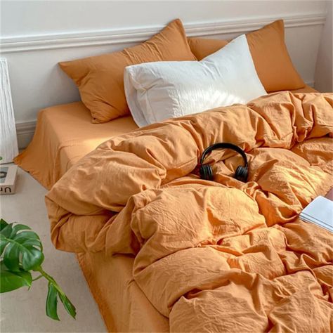 Light Orange Comforter, Dark Academia Aesthetic Room, E Girl Room, Orange Duvet Cover, Pastel Aesthetic Room, Vintage Aesthetic Room, Vintage Bedding Set, Indie Aesthetic Room, Room Grunge