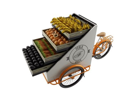 Ferla Vendor Bike was designed to create a perfect peddling machine to sell your goods. Mobile Vending Cart for food and beverages. Food Carts For Sale, Cycling Food, Vending Cart, Bike Coffee, Food Bike, Strawberry Tower, Bike Food, Business Diary, Bike Cart