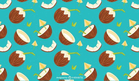 Coconut flat pattern design #AD , #flat, #pattern, #design, #Coconut Coconut Graphic Design, Fruit References, Coconut Illustration, Coconut Vector, Coconut Pattern, Coconut Drinks, Flat Pattern, Rio Carnival, Abstract Pattern Design