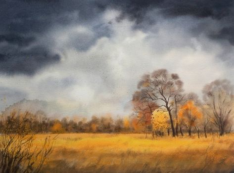 Autumn Watercolor, Give And Receive, A Place For Everything, Watercolour Landscape, Beautiful Scenery Pictures, Scenery Paintings, Late Autumn, Watercolor Projects, Fall Watercolor