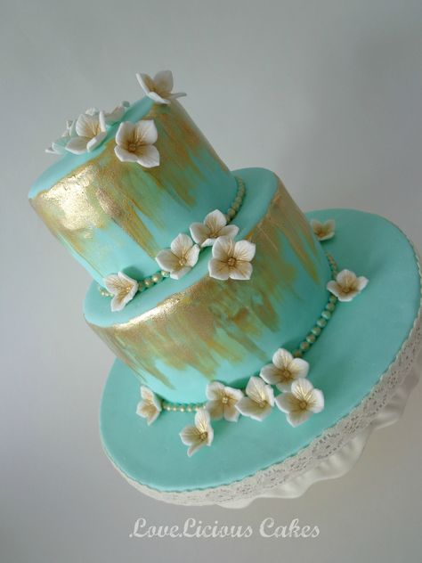 Kawaii, Birthday Glamping, Teal And Gold Wedding, Gold Wedding Cakes, Paty Ideas, Teal Cake, Birthdays Cakes, White Birthday Cakes, Teen Cakes