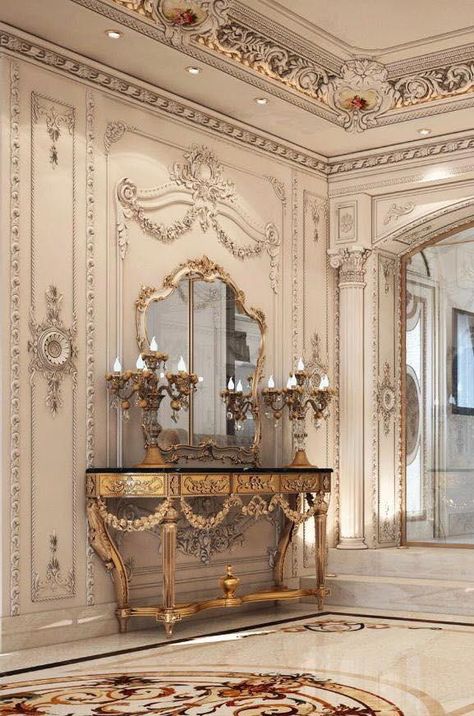 Classic House Interior Design, Baroque Decor, House Interior Design Styles, House Ceiling Design, Hallway Design, Luxury House Interior Design, Classic Interior Design, Carved Furniture, Mansion Interior