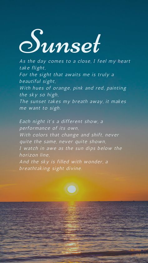 poem
poetry Sunset Quotes Deep Beautiful, Sunset Thoughts, Love For Sunsets Word, Sunset Poetry, Sunrise Poems, Poems About Beauty, Imagery Poems, Romantic Sunset Quotes, Sunset Poem