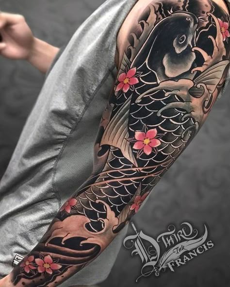 Dthird Ink Tattoo Studio on Instagram: "Full sleeve Japanese koi fish 😊 Artist Francis GET YOURS NOW! 🤩 PM us for inquiries and booking! 👇🏻 ✍🏻 10 YEARS tattooing a 'MASTERPIECE on SKIN!'🎨 🔱By appointment (preferably) 🔱We accept walk-ins 🔱Open daily 10am onwards 🔱For inquiries PM us here 🔱 +63 917 6561 202 (Viber/Whatsapp) ✏️We’ll transform your ideas into a stunning piece of art on your own skin 🎨👇🏼 ✅ We do original and customized design (we don't just copy). ✅ We use medical grade Koi Fish Waterfall Tattoo, Koi Fish With Peony Tattoo, Koi Half Sleeve Tattoo, Koi Fish Dragon Tattoo Sleeve, Orientalism Art Tattoo Half Sleeve, Mens Koi Fish Tattoo, Koi Fish Tattoo Half Sleeve, Koi Fish Arm Sleeve, Koi Full Sleeve Tattoo Design