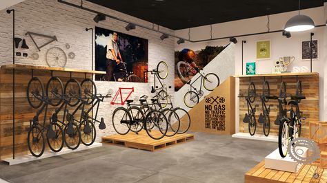 Hero Cycles - Store Identity on Behance Cycle Store Design, Bicycle Cafe, Bicycle Room, Bike Storage Garage, Cycle Store, Storage Garage, Bicycle Store, Bike Room, Bicycle Shop