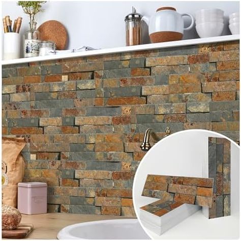 Faux Brick Tiles, Backsplash Tiles For Kitchen, Easy Kitchen Backsplash, Kitchen Backplash, Faux Stone Wall Panels, Faux Brick Wall Panels, Stair Decals, Brick Wall Paneling, Faux Stone Walls