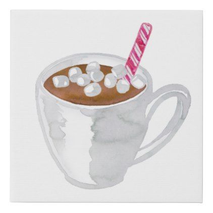 Hot Coco Drawing, Watercolor Hot Chocolate, Cute Hot Chocolate Drawing, Hot Chocolate Sketch, Hot Cocoa Watercolor, Hot Chocolate Card, January Crafts, Peppermint Sticks, Christmas Scenery