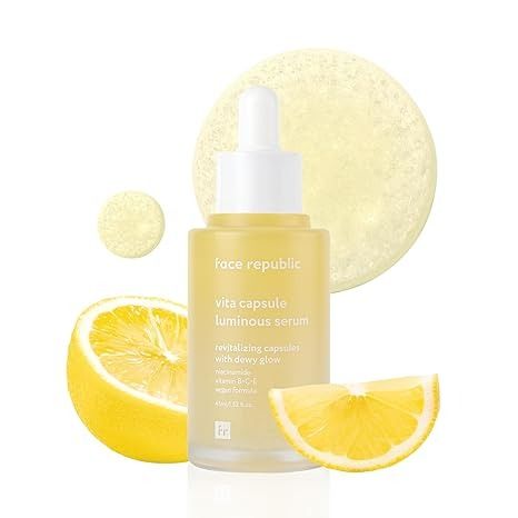 Amazon.com: Face Republic Vita Capsule Luminous Serum 45mL | Vegan Certified | Radiant Glow for Dull, Dry Skin | Mild Serum | No Artificial Fragrance | Cruelty-Free | Korean Skin Care : Beauty & Personal Care Lemon Skincare, Hippophae Rhamnoides, Vitamin C Face Serum, Lemon Fruit, Routine Tips, Korean Skin Care, Korean Skin, Rough Skin, Makeup Items