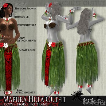 "Mapura" Hula outfit - Traditional Tiki / Pacific dancer girl sculpt clothes - grass skirt, lei, attachment, coconut bra Hula Outfit, Hawaiian Hula Outfit, Grass Skirt Outfit Hawaiian, Hula Dancer Costume, Hawaiian Traditional Clothing Hula Skirt, Hula Girls Halloween Costume, Hawaiian Outfit Women, Coconut Bra, Hawaii Hula Dancers