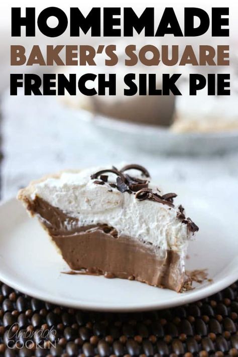 It's dreamy and delicious and easier to make than you might think! French Silk Pie, just like Baker's Square. So good! #frenchsilkpie #frenchsilkchocolate #bakerssquarerecipe #pierecipes #thanksgivingdessert #christmasdessert #chocolatepie #amandascookin Chocolate Silk Pie Recipe, Mini Chocolate Pie, Bakers Square, Nobake Dessert, Silk Pie Recipe, Chocolate Silk Pie, French Silk Pie, Favorite Pie Recipes, Silk Pie