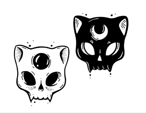 Cat Skull Tattoo, Friendship Tattoo, Skull Tattoo Designs, Matching Tats, Spooky Cat, Cat Skull, Matching Tattoo, Friend Tattoos, Matching Tattoos