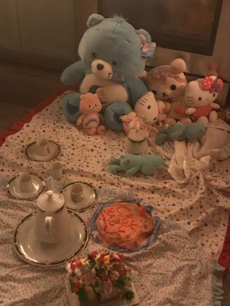 Whimsical Childhood Aesthetic, Tea Party Stuffed Animals, Teddy Tea Party, Teddy Bear Picnic Aesthetic, Childs Tea Party, Sleepycore Aesthetic, Happy Childhood Aesthetic, Childlike Aesthetic, Stuffed Animal Tea Party