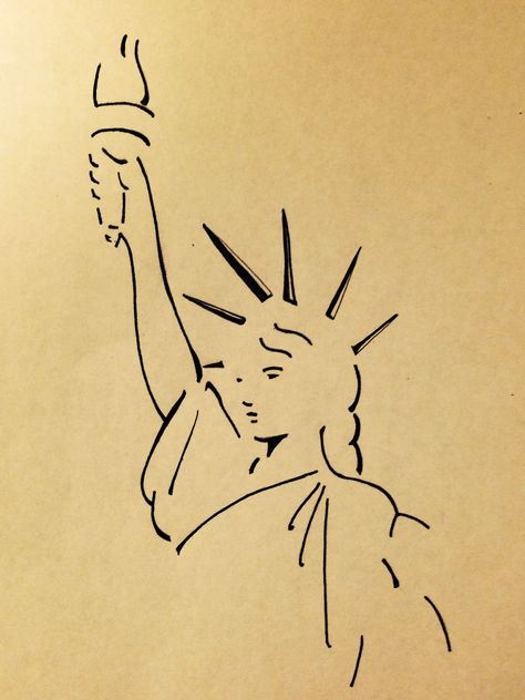 Statue Of Liberty Simple Drawing, Statue Of Liberty Crown Tattoo, Statue Of Liberty Painting Easy, New York Simple Drawing, New York Easy Drawing, State Of Liberty Drawing, Statue Of Liberty Drawing Sketch, Nyc Drawing Simple, Statue Of Liberty Drawing Easy