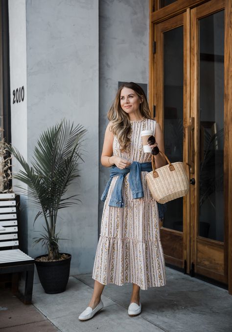 Floral Midi Dress and White Loafers for Spring #styleblogger #TTD #spring #loafers #mididress #wickerbag Loafers With Dress, White Loafers Outfit, Dress With Loafers, Jeans Outfit Spring, White Loafers, Teacher Wardrobe, Loafers Outfit, Dallas Fashion, Spring Fashion Trends