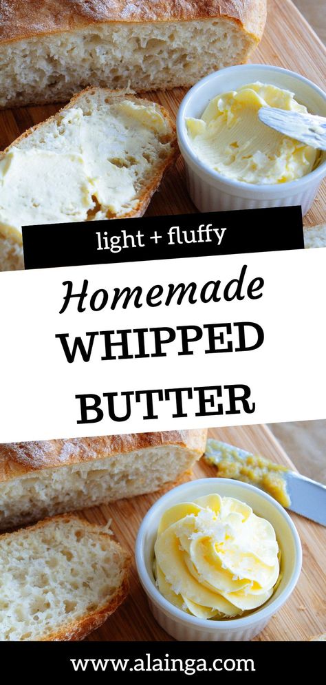 Is there anything better than Homemade Whipped Butter on fresh bread and sprinkled with flaky sea salt? Your not going to believe how easy it is to make one of your favorite restaurant treats. Just simply whip room temperature butter with some milk and then spread it on any breads, rolls, muffins, crackers or food. Whipped Honey Butter Recipe, Whipped Honey Butter, Room Temperature Butter, Flavored Butter Recipes, Butter Recipes Homemade, Honey Butter Recipe, Whipped Honey, Whipped Butter, Flavored Butter