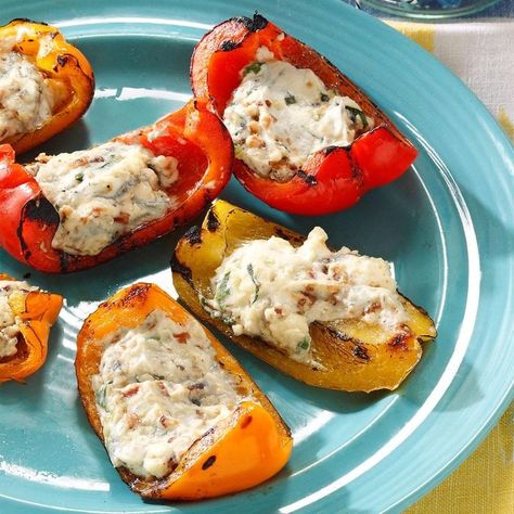 Blue Cheese & Bacon Stuffed Peppers Bacon Stuffed Peppers, Grill Sides, Grilled Side Dishes, Bbq Side Dishes, Grilled Peppers, Grilling Sides, Grilled Dinner, Bbq Sides, Side Dishes For Bbq