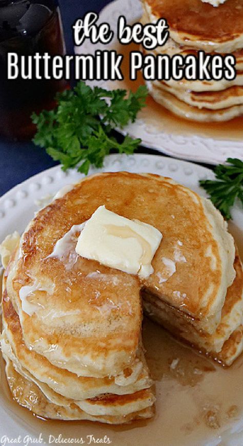 Stack of buttermilk pancakes with slice removed on plate. Best Buttermilk Pancakes, Homemade Buttermilk Pancakes, Buttermilk Pancake, Buttermilk Pancakes Fluffy, Homemade Pancake Recipe, Best Pancake Recipe, Pancake Recipe Buttermilk, Pancakes From Scratch, The Recipe Critic