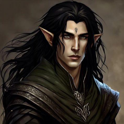 Create Something Amazing - NightCafe Creator Long Hair Elf Male, Black Haired Fae Male, Dark Elf Black Hair, Male Elf Black Hair, Black Haired Elf Male, Eladrin Elf Male, Dark Haired Elf, Elf With Black Hair, Long Black Hair Men