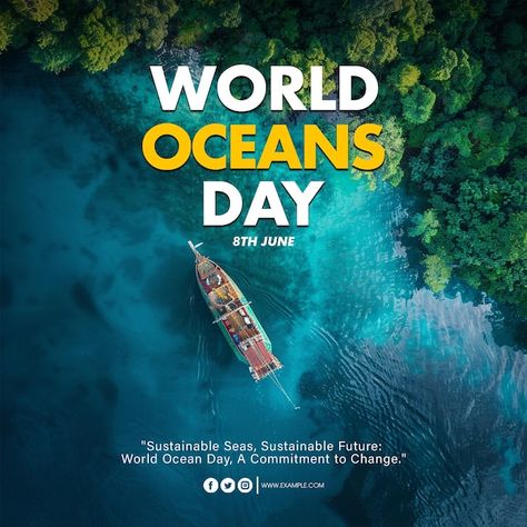 Psd a poster for the world ocean day pos... | Premium Psd #Freepik #psd #ocean #sea #ecology #environment World Ocean Day Poster, Ocean Day Poster, World Ocean Day, Under Ocean, World Oceans Day, Ocean Background, Social Media Business Cards, Ocean Illustration, Sea Illustration