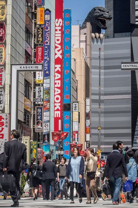 Godzilla Tokyo hotel Monster Lizard, Godzilla Tokyo, Godzilla Design, Giant Lizard, Rooms With A View, Tokyo Streets, Tokyo Kawaii, Tokyo Hotel, Consumer Culture