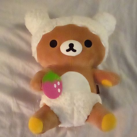 14 Inch Rilakkuma Bubble Bath Plush Bear It's Holding A Strawberry And Can Sit Upright On Its Own Unused From A Smoke Free Home Rikkuma Plushie, Rilakkuma Plushie, Rilakkuma Bear, Do I Love Him, Sweet Snacks Recipes, Snacks Recipes, Rilakkuma, Bubble Bath, Kawaii Art