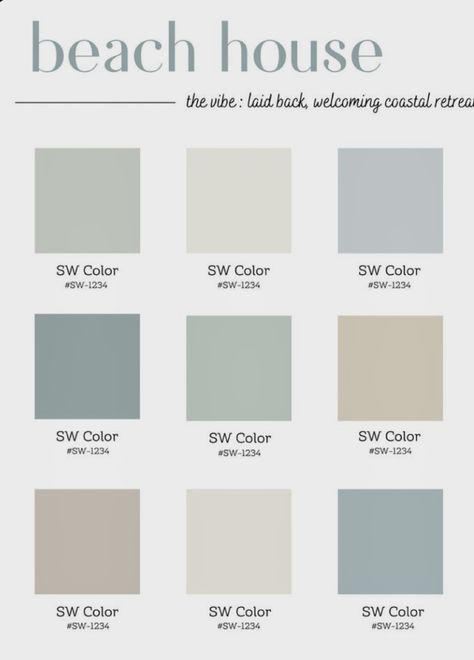 Sherwin Williams Coastal, Coastal Paint Palette, Coastal Paint, Beach House Colors, Sherwin Williams Paint, Paint Decor, Paint Palettes, House Color Palettes, The Beach House