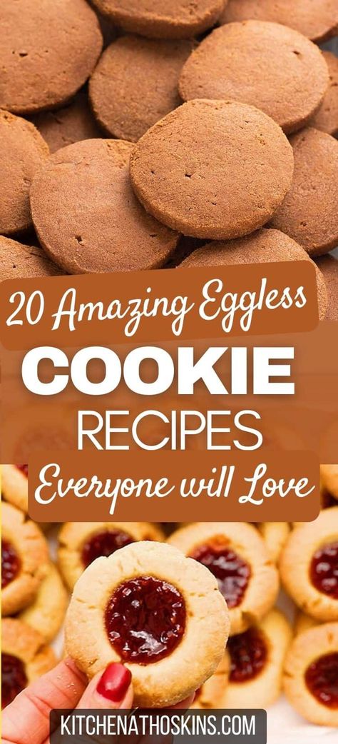 Discover our mouthwatering collection of eggless cookie recipes that are easy, delicious and ideal as Christmas cookies or any time of the year. Here you'll find egg free shortbreads, healthy almond flour cookies and unique ideas for Halloween. Get the eggless cookies at kitchenathoskins.com. 1 Egg Cookies, Egg Free Cookie Recipes, Desserts With No Eggs Recipes, Egg Free Biscuit Recipe, Eggless Christmas Cookies, Cookies With No Eggs, Chocolate Cookies Without Eggs, Simple Cookie Recipe No Egg, Egg Free Oatmeal Cookies