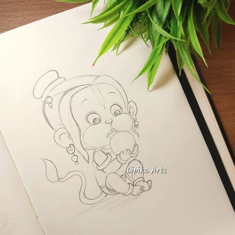 Cartoon God Drawing, Hanumanji Drawing Easy, God Doodle Art, Little Hanuman Drawing, Cute Easy Drawings Sketches Doodles, Cute Hanuman Drawing, Hanuman Ji Drawing Easy, Hanumanji Drawing, God Drawing