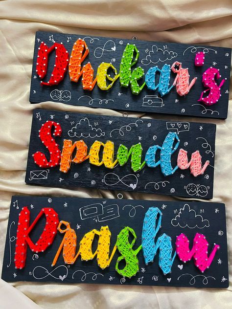 String Art, Gifts, Name plates, handmade gifts, String Art Name Plate, Best Handmade Gifts, String Art Names, Door Office, String Art Templates, String Art Tutorials, Diy Crafts Love, Book Crafts Diy, Beautiful Name