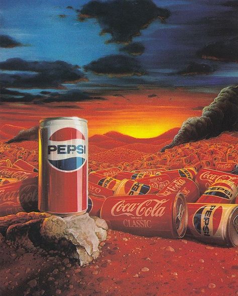 The Battle Between Pepsi and Coca Cola, 80s Style. What do you think, does Pepsi taste better?  … Via @chromeandlightning Airbrush Surrealism, 80s Airbrush, Soda Ads, Cola Wars, 80s Art, New Retro Wave, Retro Future, 80s Aesthetic, Pepsi Cola