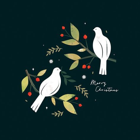 Dove Christmas Card, Christmas Doves, Christmas Card Illustration, 3 For 2, Christmas Challenge, All Christmas, Twelve Days Of Christmas, Card Illustration, Christmas Illustration