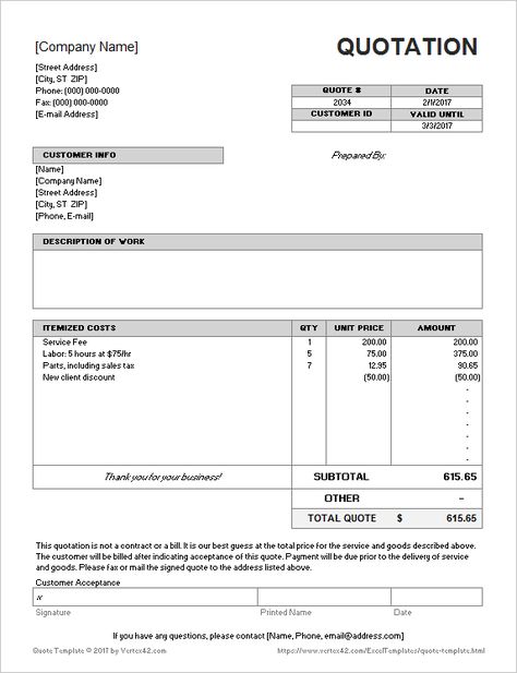 Download the Quotation Template from Vertex42.com Quotation Design, Quotation Sample, Invoice Format In Excel, Quotation Template, Successful Tips, Quote Template Design, Formal Quotes, Office Documents, Quotation Format