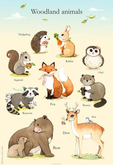 The Wonderful World Of Woodland Art To Make You Woozy With Wonder - Bored Art Woodland Creatures Nursery, Animals Poster, Woodland Wall Art, Woodland Nursery Art, Woodland Art, Forest Wall Art, Forest Friends, Animal Posters, Arte Animal