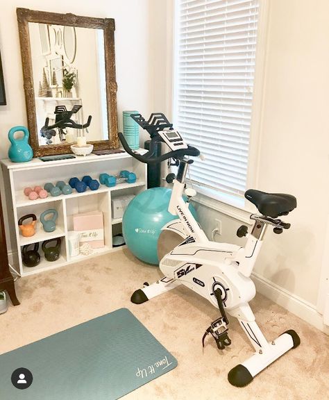 Spare Bedroom Workout Room, Small Workout Room, Gym Corner, Home Gym Corner, Workout Corner, Simple Home Gym, Mini Gym At Home, Gym Organization, Rainbow Office