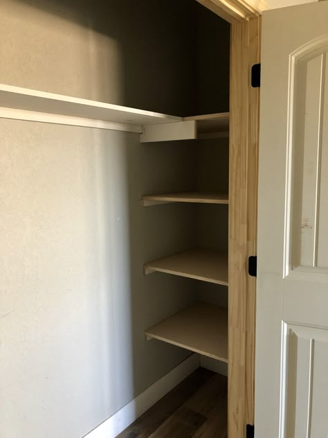 Single Door Closet Organization Ideas, Wide Shallow Closet Ideas, Closet With Deep Sides, Reach In Closet With Deep Sides, One Door Closet Organization, Shallow Closet Organization, Narrow Deep Closet Ideas, Wide Closet Organization, Small Deep Closet Organization