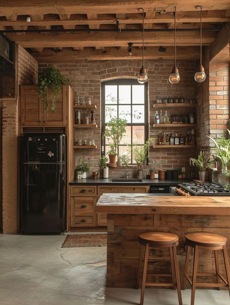 City Loft Designs - Wood, Metal, Leather and Brick Brick House Interior, Storage Barn, Luxury Kitchen Ideas, Loft Style Homes, Unfitted Kitchen, Home Bar Ideas, Barn Remodel, Loft Designs, Nyc Loft