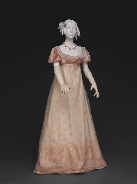 Evening dress, 1810′sFrom the DAR Museum Bridergton Outfit Aesthetic, 1810s Dress Ball Gowns, Bridergton Inspired Dresses, Regency Dress Historical, 1810s Aesthetic, Regency Era Fashion Women, 1816 Dress, Georgian Era Dress, 1810s Dress Regency Gown