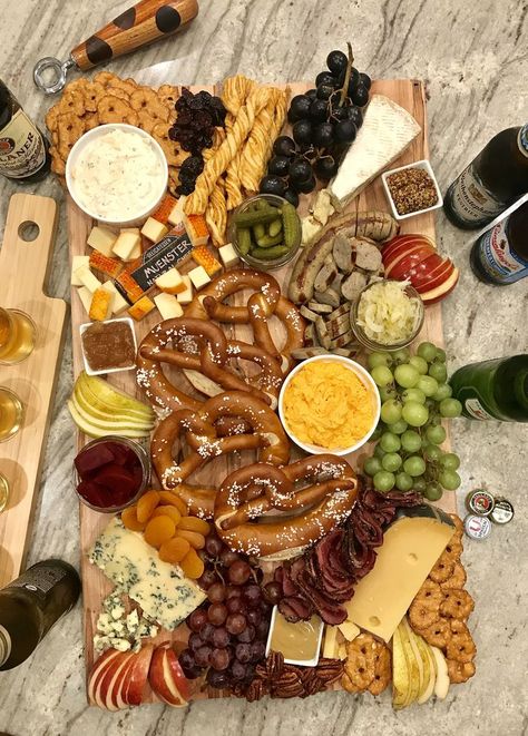 Octoberfest Snack Board | The BakerMama Germanfest Oktoberfest Party, Oktoberfest Grazing Board, German Grazing Board, Beer Snacks Ideas Parties Food, Snacks For Beer Tasting Party, Beer Cheese Board, Charcuterie Board For Beer Tasting, German Cheese Board, German Charcuterie Board Ideas