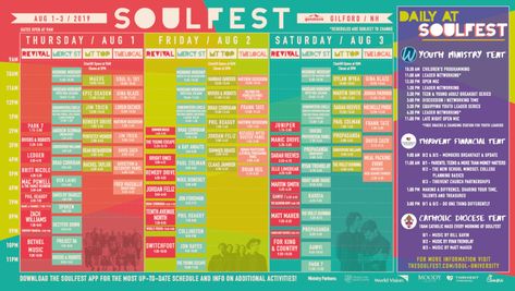 View the Multi-Stage SoulFest Schedule — The SoulFest: Christian Music Festival Music Festival Schedule Design, Festival Schedule Design, Festival Program Design, Christian Festival, Festival Schedule, Festival Program, Social Media Content Strategy, Time Schedule, Theater Performance