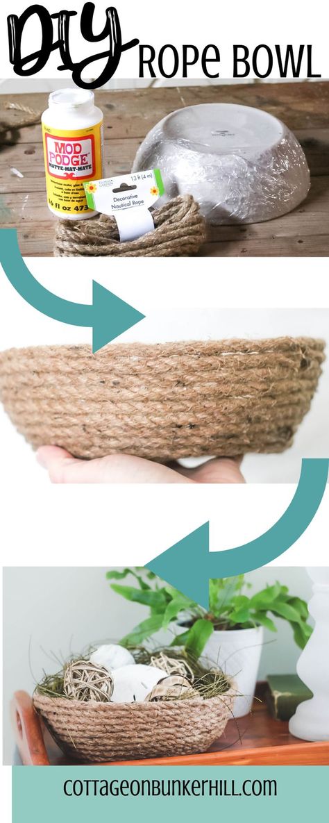 Diy Rope Bowl, Diy Mod Podge, Twine Diy, Making Baskets, Diy Rope Basket, Rope Projects, Mod Podge Crafts, Rope Diy, Diy Bowl