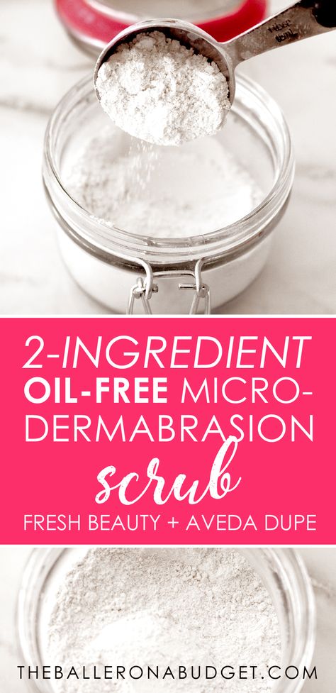 Save money on microdermabrasion and try this easy DIY 2-ingredient scrub inspired by Fresh Beauty and Aveda. It contains no wet ingredients and only requires you to mix with a little bit of water when you use it, so you don't have to worry about a short shelf life. - www.theballeronabudget.com Diy Microdermabrasion Scrub, Diy Microdermabrasion At Home, Microdermabrasion At Home, Glowy Skincare, Short Shelf, Diy Scrubs, Microdermabrasion Paste, Wellness Mama, Diy Facial