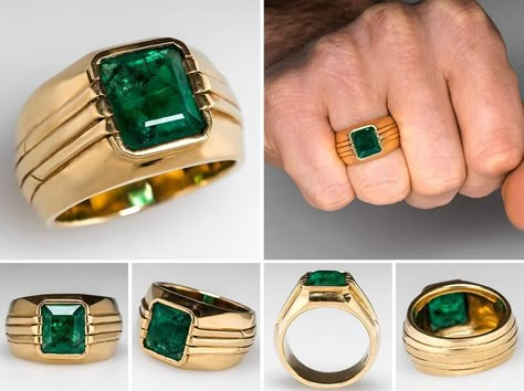 Mens Gold Ring Vintage, Gents Gold Ring, Mens Gold Ring, Latest Gold Ring Designs, Mens Ring Designs, Natural Emerald Rings, Gents Ring, Mens Gemstone Rings, Emerald Wedding Rings