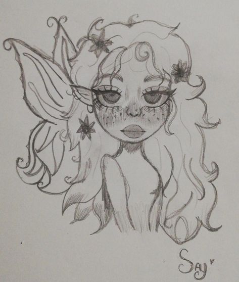 Mushroom Fairy Sketch, Easy Fairycore Drawings, Grunge Fairy Drawing, Fairy Grunge Drawing, Art Markers Drawing, Fairy Drawings, Hippie Painting, Princess Drawings, Beauty Art Drawings