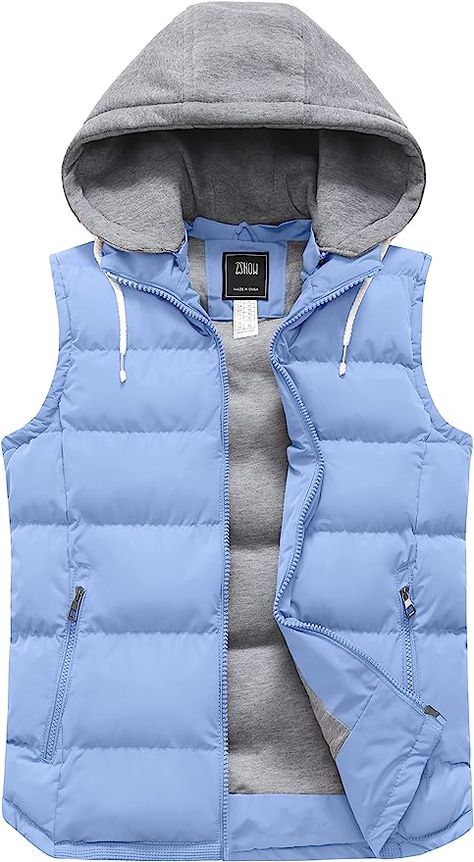 ZSHOW Women's Warm Winter Vest Lightweight Thick Cotton Padded Puffer Jacket(Light Blue,X-Large) at Amazon Women's Coats Shop Vest Jacket Outfits For Women, Vest Jacket Outfit, Sleeveless Jackets For Women, Spring Outwear, Hooded Puffer Vest, Padded Vest, Winter Vest, Outwear Jackets, Outerwear Vest