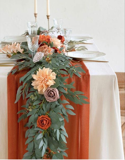 Coastal Thanksgiving, Sheer Table Runner, Garland Table Runner, Baylor Football, Florist Ideas, Eucalyptus Flower, Az Wedding, Head Table Decor, Wedding Decorating