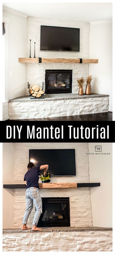 Using this DIY Mantel Tutorial you can learn how to make your own wood mantel cover from open shelving, it's easy and full of character. Homemade Mantel Fireplaces, Diy Mantle Shelf, Diy Mantel Shelf, Diy Wood Mantle, Mantel Cover, Diy Mantle, Diy Fireplace Mantle, Faux Fireplace Mantels, Diy Mantel