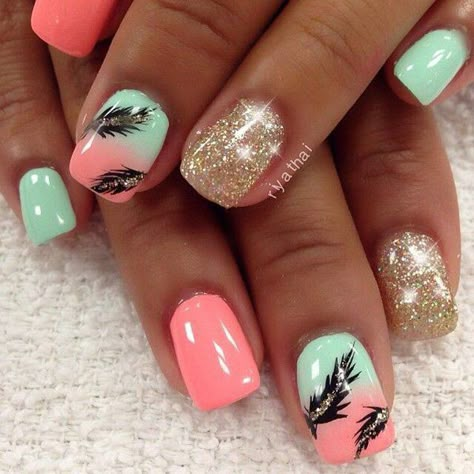 Feather nail art - 40+ Examples of Feather Nail Art  <3 <3 Feather Nail Designs, Batman Nails, Feather Nail Art, Feather Nails, Unghie Nail Art, Trendy Nail Art, Get Nails, Short Nail Designs, Nails Desing